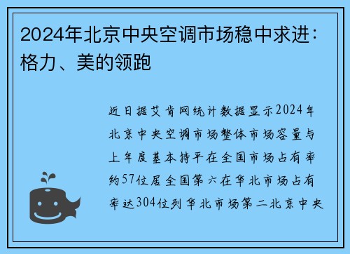 2024年北京中央空调市场稳中求进：格力、美的领跑