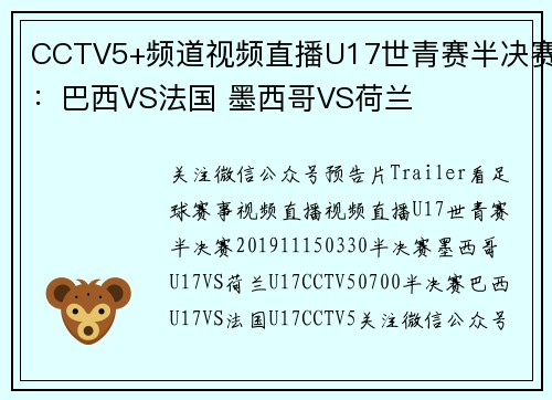 CCTV5+频道视频直播U17世青赛半决赛：巴西VS法国 墨西哥VS荷兰