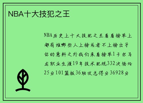 NBA十大技犯之王