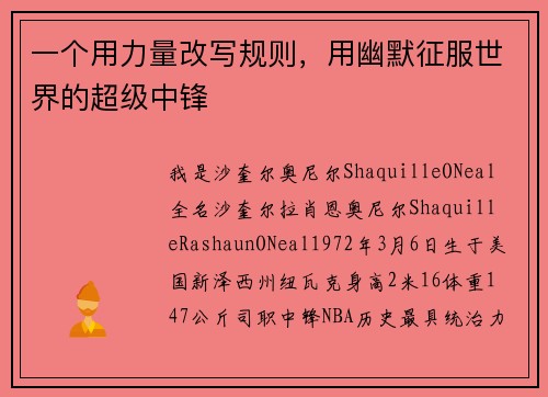 一个用力量改写规则，用幽默征服世界的超级中锋