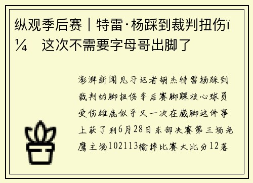 纵观季后赛｜特雷·杨踩到裁判扭伤，这次不需要字母哥出脚了